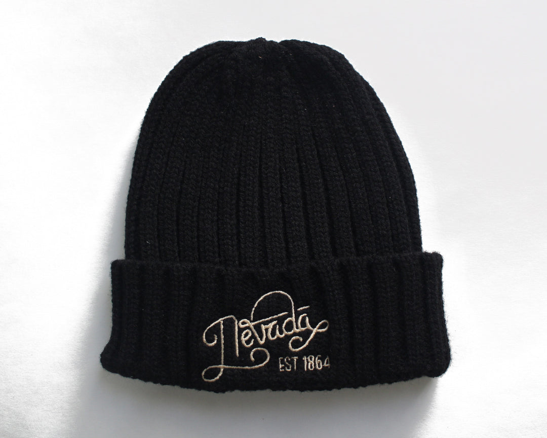 Nevada Script Cable Knit Cuffed Beanie