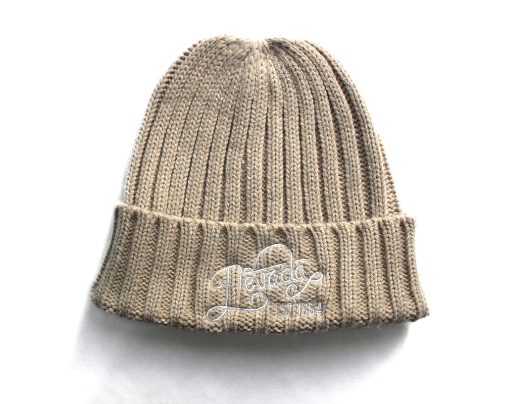 Nevada Script Cable Knit Cuffed Beanie